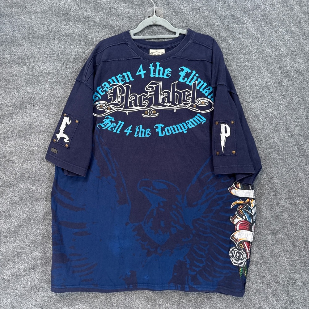 Blac Label Tshirt Mens 2XL Blue Graphic Eagle Tattoo Y2K Streetwear Oversized